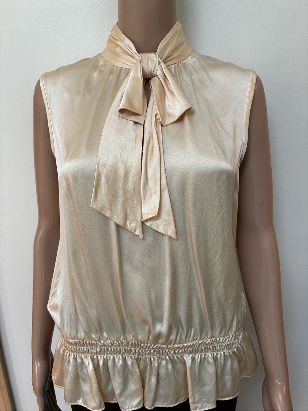 Nanette Lepore Sleeveless Satin Bow-Tie Top in Champagne